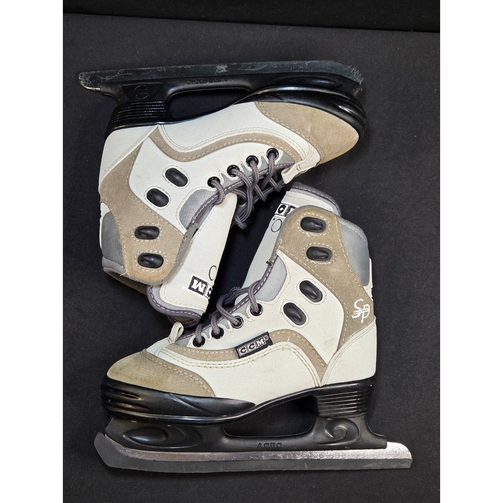 CCM SP 50 Sale-Pelletier Kids Figure Ice Skates Grey Tan Size 1‎ Aero Blade